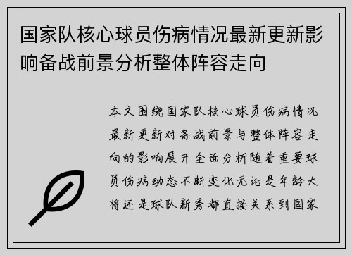 国家队核心球员伤病情况最新更新影响备战前景分析整体阵容走向
